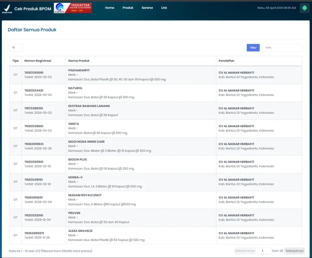 cek bpom almanar manar herbafit sediaan kapsul